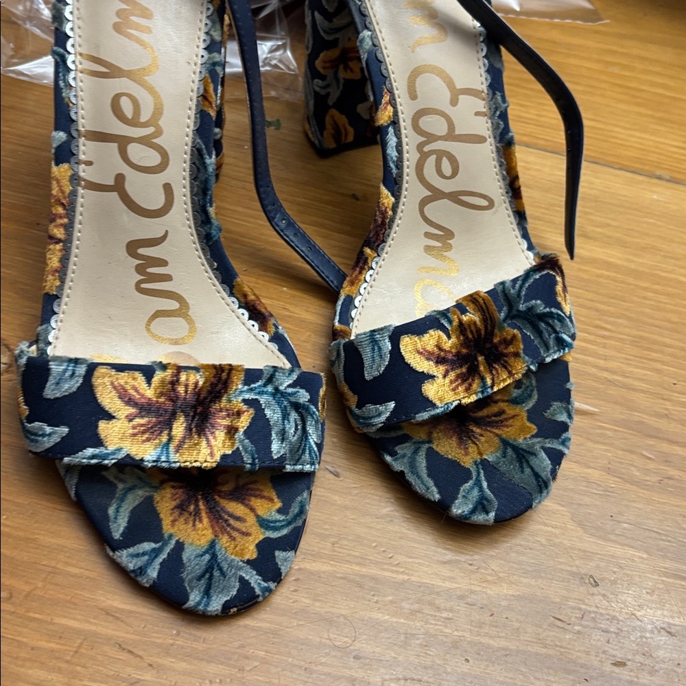 Sam Edelman Floral Block Heel Sandals - Teal and Yellow - Picture 15 of 15